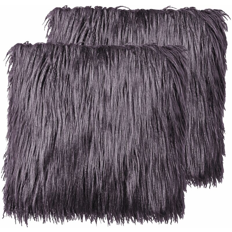foto del prodotto set di 2 cuscini da lancio in pelliccia sintetica soft fluffy grigio scuro 45 x 45 cm corokia