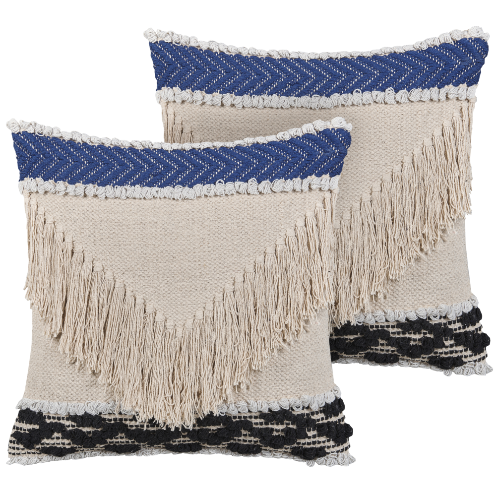 foto del prodotto set di 2 cuscini decorativi in cotone beige 45 x 45 cm federa con frange testurizzate con imbottitura in poliestere