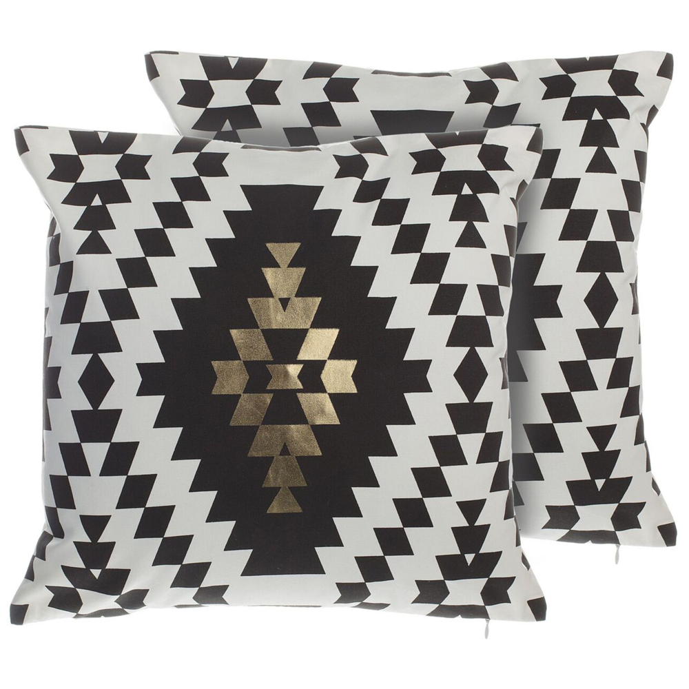 foto del prodotto set di 2 cuscini decorativi in cotone bianco e nero motivo a rombi 45 x 45 cm stampa geometrica glamour arredamento moderno accessori