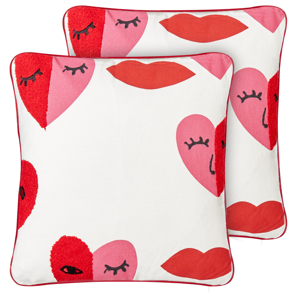 foto del prodotto set di 2 cuscini decorativi in cotone bianco e rosso 45 x 45 cm modello astratto sfoderabile quadrato accessori decorativi moderni