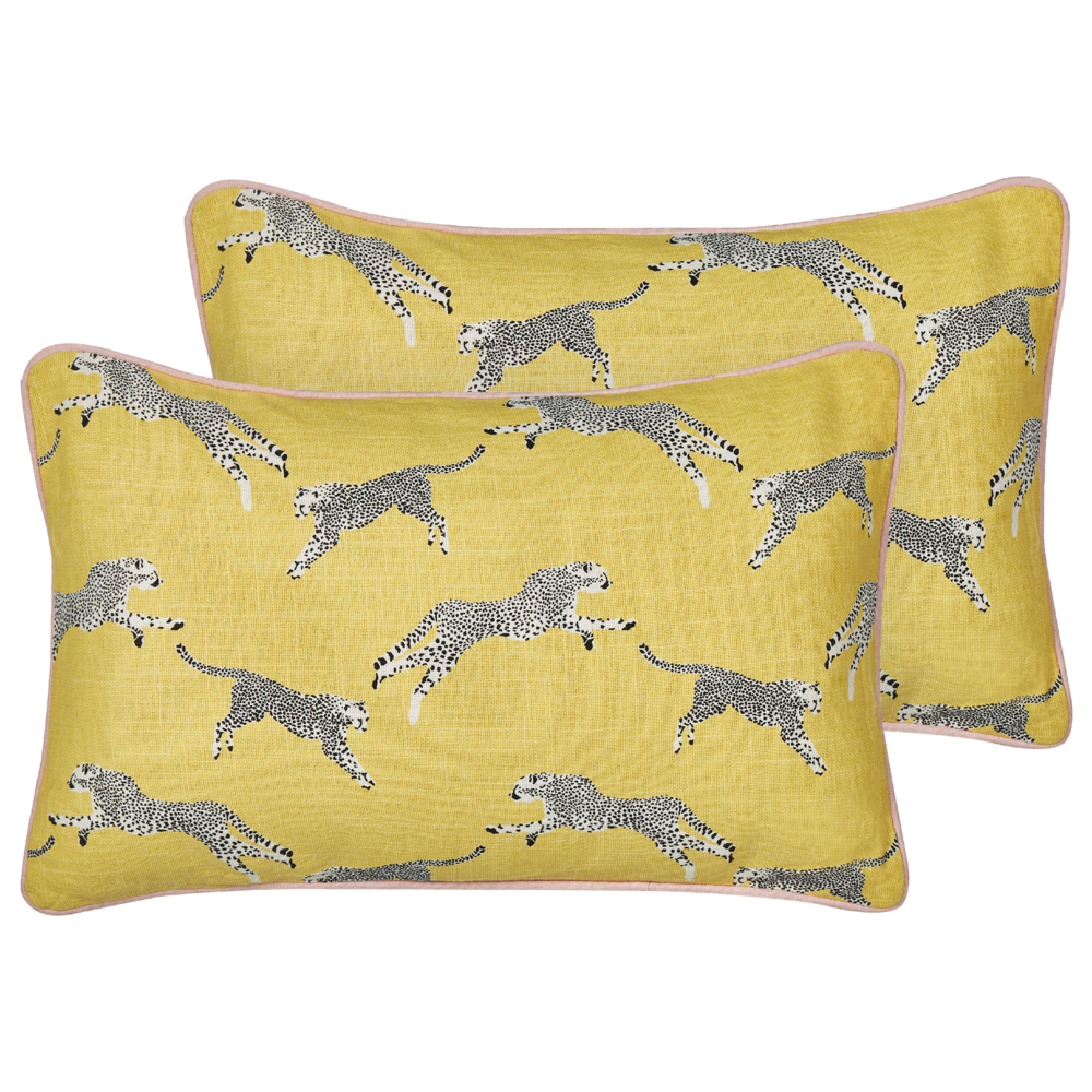 foto del prodotto set di 2 cuscini decorativi in cotone giallo 30 x 50 cm motivo ghepardo stampato