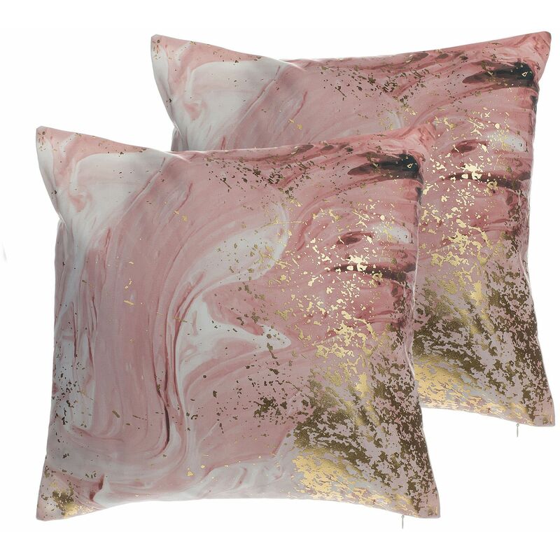 foto del prodotto set di 2 cuscini decorativi modello astratto in poliestere rosa 45 x 45 cm lantana