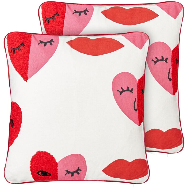 foto del prodotto set di 2 cuscini decorativi moderni 45 x 45 cm con motivo astratto e sfoderabili bianco e rosso periwinkle