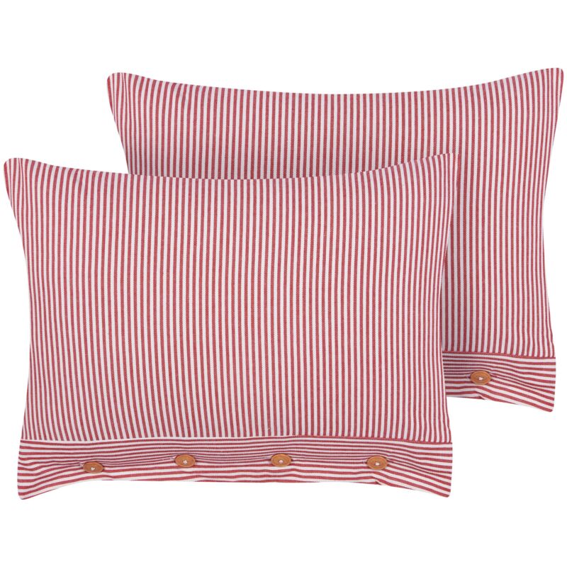foto del prodotto set di 2 cuscini decorativi retr in cotone con motivo a righe quadrati 40 x 60 cm bottoni rossi e bianchi aalita