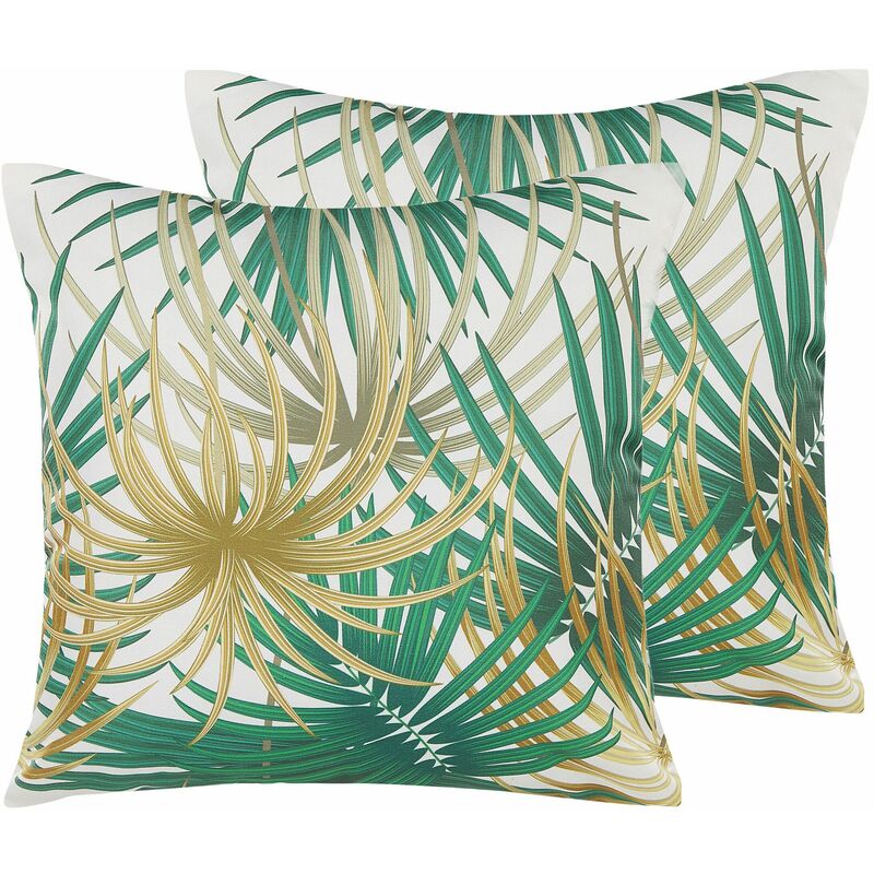 foto del prodotto set di 2 cuscini esterno motivo a foglie multicolore poliestere 45 x 45 cm gaiana