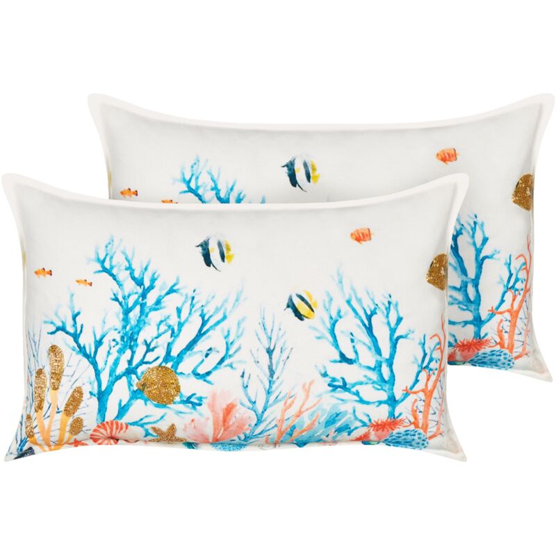 foto del prodotto set di 2 cuscini in cotone rettangolari con motivo marino multicolore eelgrass