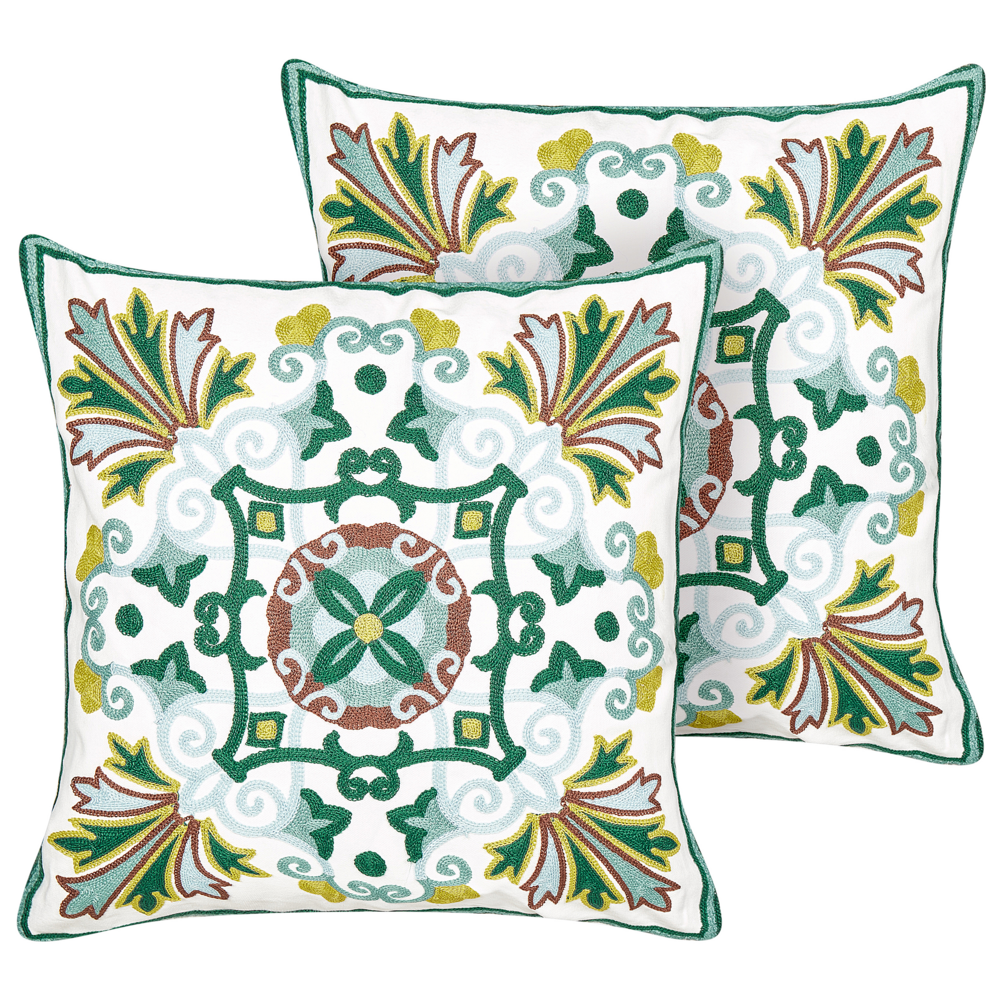 foto del prodotto set di 2 cuscini in cotone ricamati con motivo orientale beige 45 x 45 cm morbida imbottitura