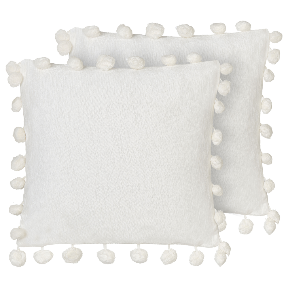 foto del prodotto set di 2 cuscini in cotone ricamati con motivo semplice bianco 60 x 60 cm morbida imbottitura