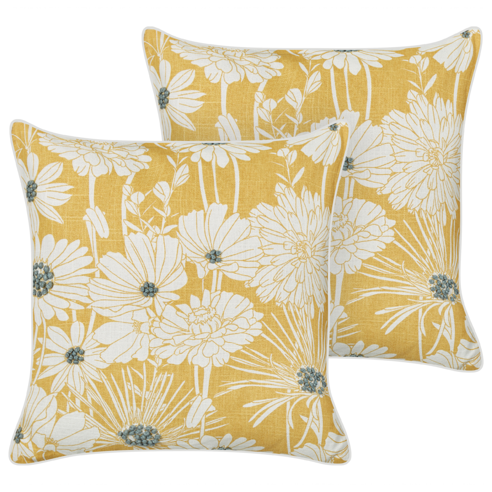 foto del prodotto set di 2 cuscini in cotone ricamato con motivi floreali gialli 45 x 45 cm salotto camera da letto
