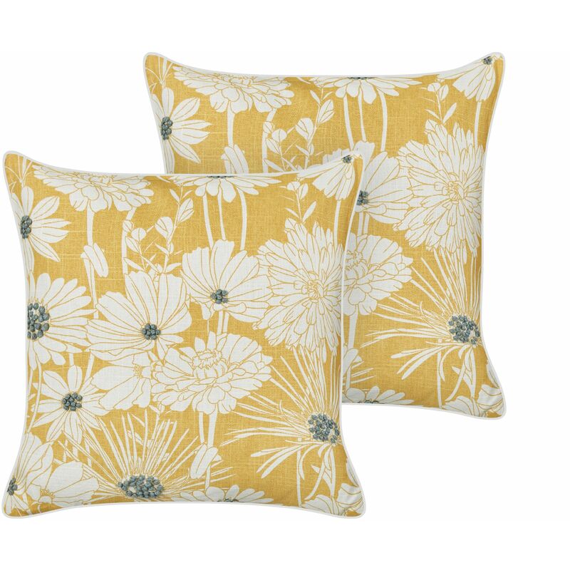 foto del prodotto set di 2 cuscini in cotone ricamato con motivi floreali gialli 45 x 45 cm scirpus