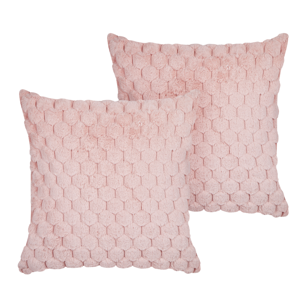 foto del prodotto set di 2 cuscini in ecopelle rosa pastello con motivo a nido d ape 43 x 43 cm soggiorno camera da letto