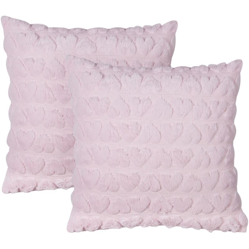 foto del prodotto set di 2 cuscini in tessuto rosa ricamati con motivo a cuoricini 45 x 45 cm astrantia