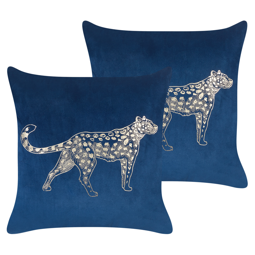 foto del prodotto set di 2 cuscini in velluto con stampa di animale 45 x 45 cm azzurro marino divano soggiorno camera da letto