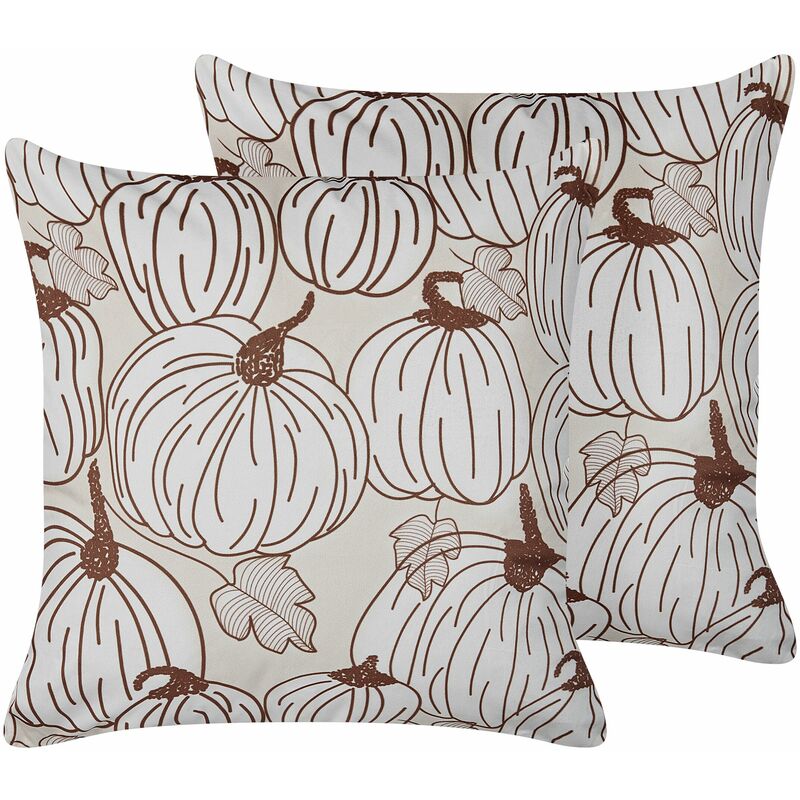 foto del prodotto set di 2 cuscini moderni decorativi velluto beige fantasia zucca 45 x 45 cm gourd