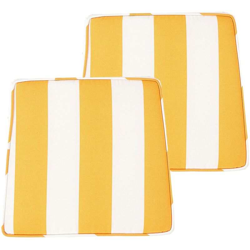 foto del prodotto set di 2 cuscini per sedie da giardino giallo bianco 37 x 34 cm a righe terni