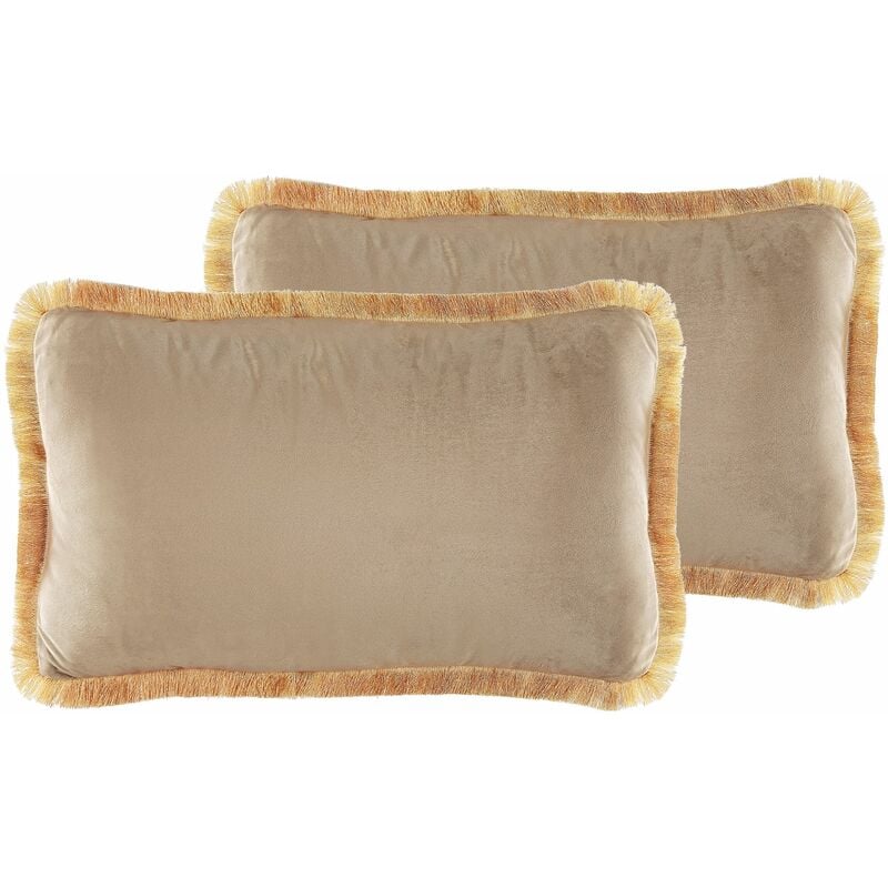 foto del prodotto set di 2 cuscini velluto accessorio decorativo nappe 30 x 50 cm beige pothos