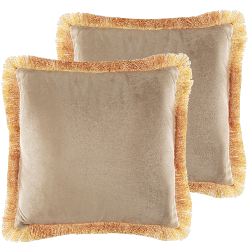 foto del prodotto set di 2 cuscini velluto accessorio decorativo nappe 45 x 45 cm beige
