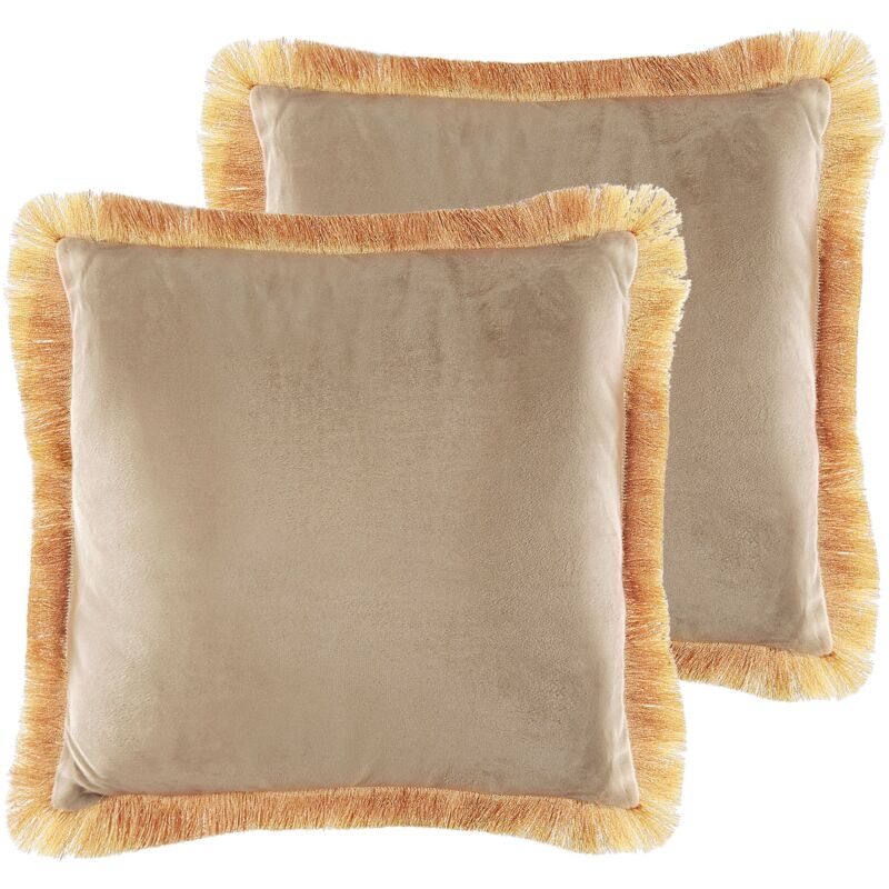 foto del prodotto set di 2 cuscini velluto accessorio decorativo nappe 45 x 45 cm beige pothos