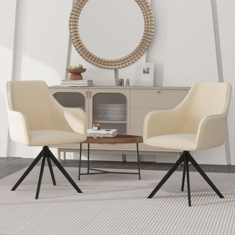 foto del prodotto set di 2 eleganti poltrone in velluto girevoli a 360 con poggiapiedi regolabili, ideali per soggiorno, sala da pranzo e cucina beige 