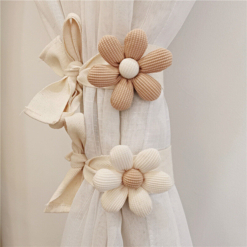 foto del prodotto set di 2 fascette in corda fatte a mano per la decorazione di casa e ufficio fiori cravatte per tende con petali in stile coreano 3d