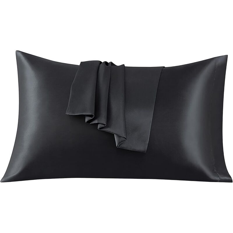 foto del prodotto set di 2 federe in raso 50 x 75 cm, cuscino in raso nero, morbida fodera in raso che si prende cura della tua pelle e previene la caduta dei capelli
