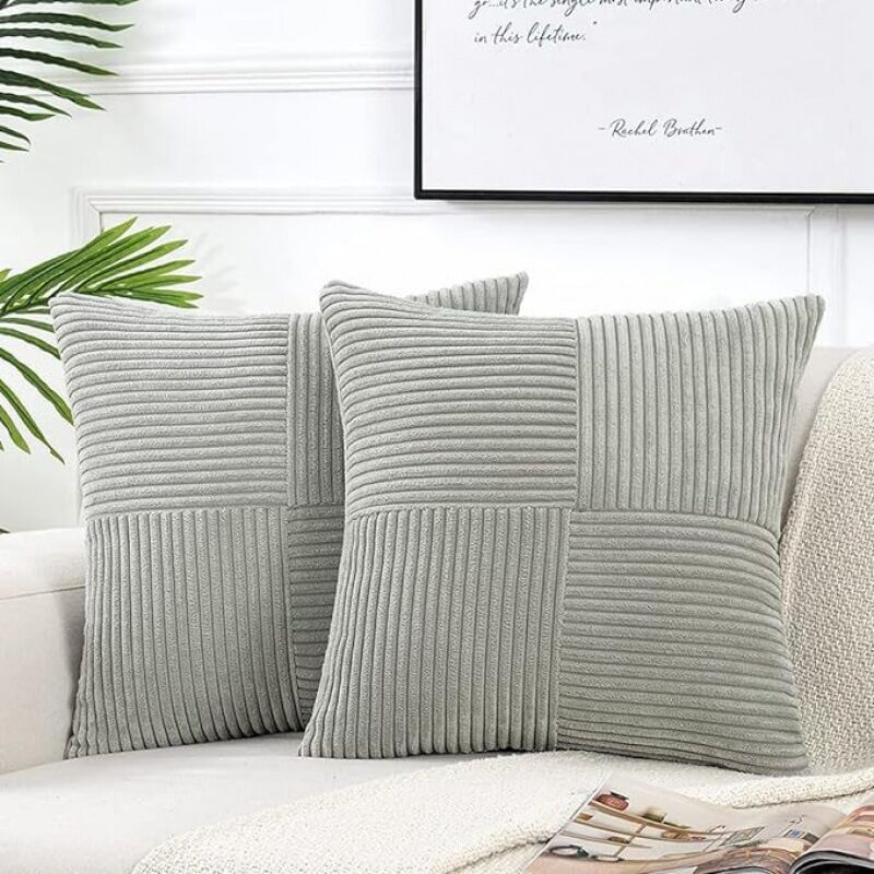 foto del prodotto set di 2 federe per cuscini boho 45x45 cm, grigie, con motivo a croce, in velluto a coste, comode federe per cuscini moderne, per divano, camera da