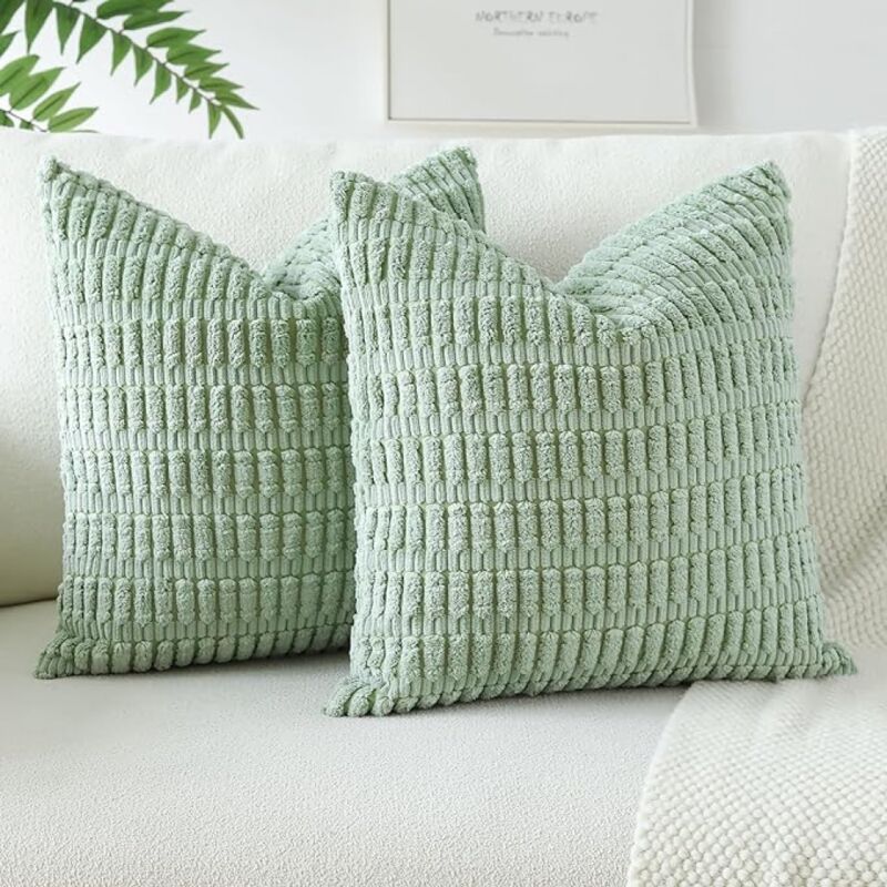 foto del prodotto set di 2 federe per cuscini decorativi in velluto a coste a righe, 45 x 45 cm, fodera per cuscino quadrata, stile boh mien, per divano, camera da