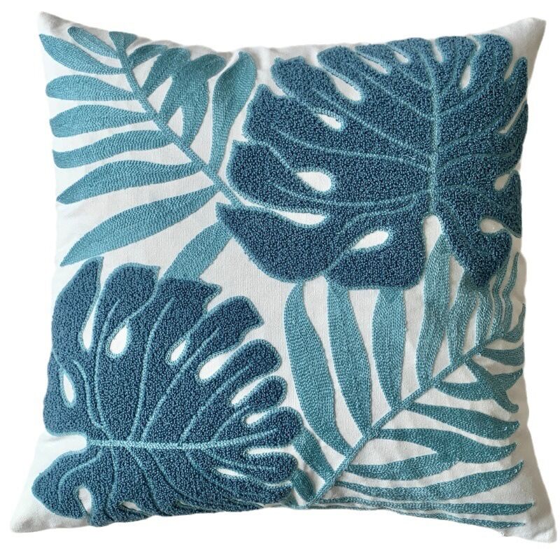 foto del prodotto set di 2 federe per cuscini in cotone con foglie di palma tropicali ricamate, 45x45 cm, stile fattoria, per camera da letto, divano, soggiorno, sedia