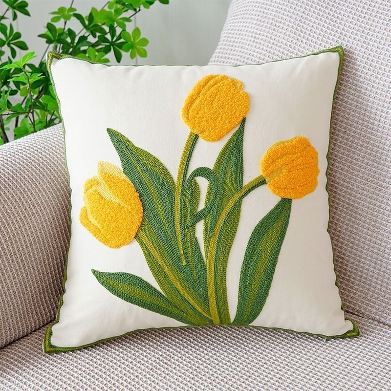 foto del prodotto set di 2 federe per cuscini ricamate 45x45 cm con fiori da giardino, per camera da letto, divano, soggiorno, casa, bar, decorazione sollbry