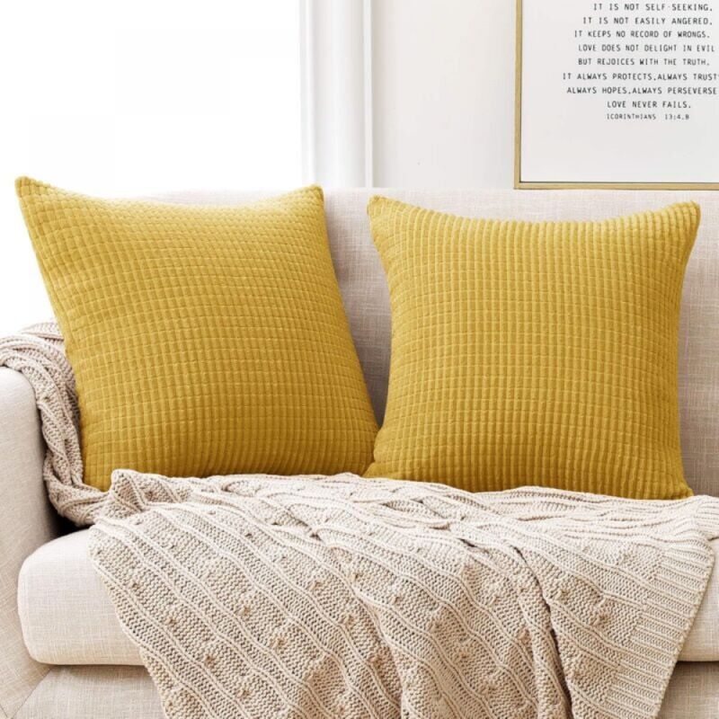 foto del prodotto set di 2 federe per cuscino in velluto giallo senape 45x45cm per soggiorno federa per cuscino decorativo