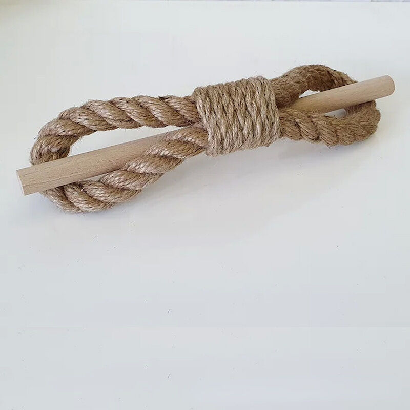 foto del prodotto set di 2 fermatende 2 con corda color cachi in stile boh mien, fatti a mano con corda di cotone e legno 25 cm sollbry