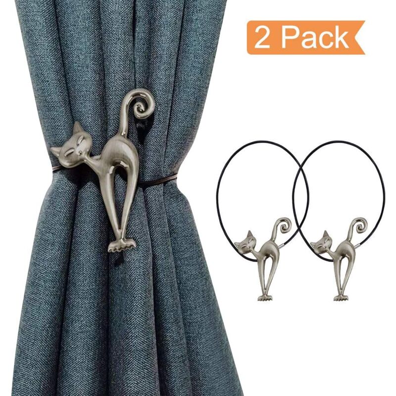 foto del prodotto set di 2 fermatende magnetici creativi per tende moderne katze, argento