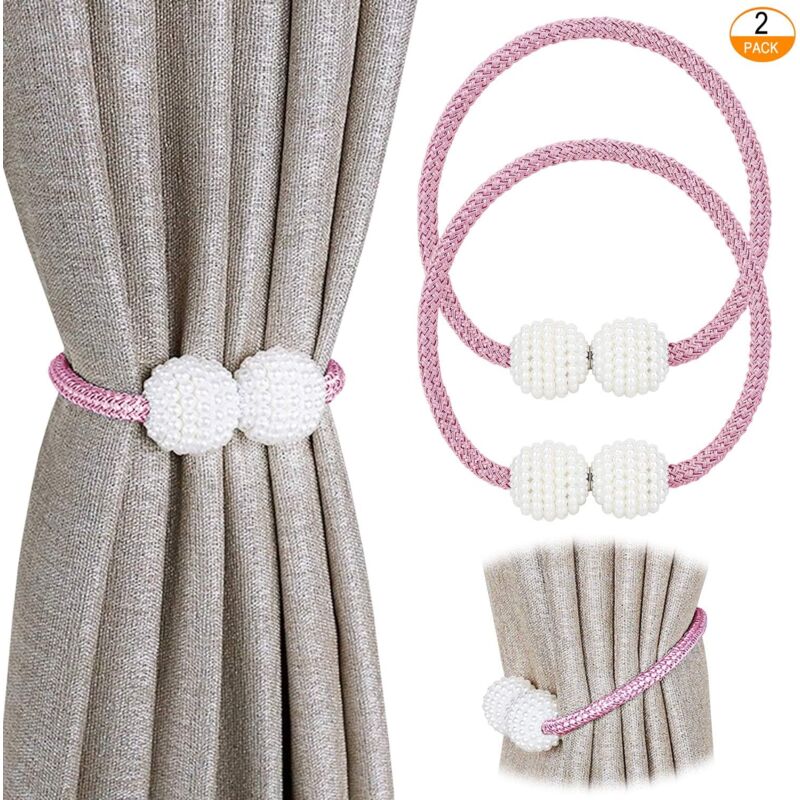 foto del prodotto set di 2 fermatende magnetici per tende piccole, sottili o trasparenti. fermatende rosa.