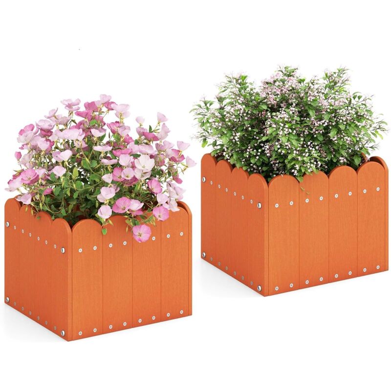 foto del prodotto set di 2 fioriere da esterno 40 l 30l, aiuola rialzata in hdpe con fori di drenaggio, fioriera per balcone giardino patio s 32x30x25cm,arancione 