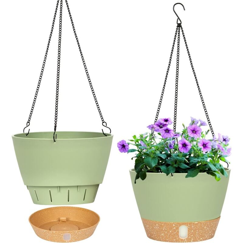 foto del prodotto set di 2 fioriere sospese, diametro 20,3 cm per uso interno ed esterno, vaso da fiori sospeso con foro di drenaggio e 3 ganci per giardino e casa