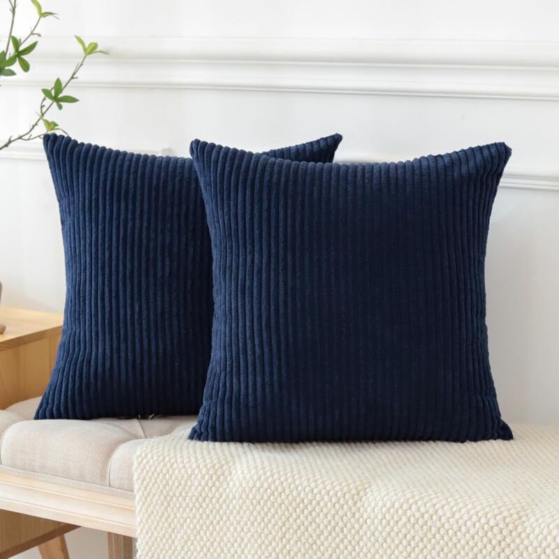 foto del prodotto set di 2 fodere decorative in velluto a coste per divano soggiorno, 45 x 45 cm, blu navy lablanc