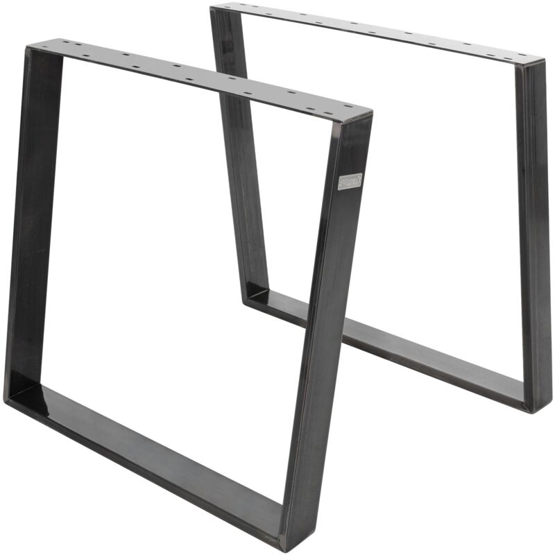 foto del prodotto set di 2 gambe per tavolo in acciaio industriale vintage 75x72 cm profilo 8 x 2 cm con 14 fori inclinazione 80 gradi piedini base telaio guide per