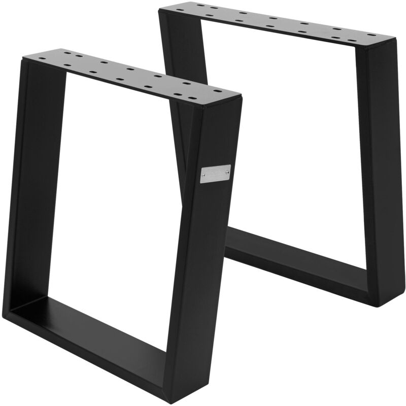 foto del prodotto set di 2 gambe per tavolo in acciaio nero opaco 40 x 43 cm profilo 8 x 2 cm con 14 fori inclinazione 80grad piedini base telaio per panchine guide