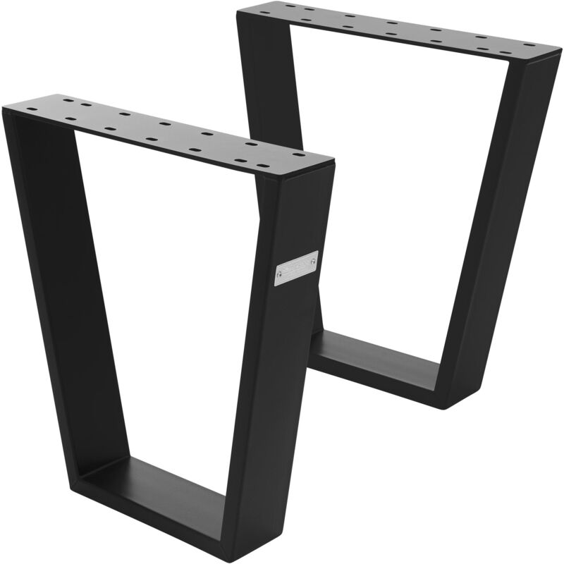 foto del prodotto set di 2 gambe per tavolo trapezoidali 40 x 43 cm in acciaio verniciato a polvere nero design industriale profilo 8x2 cm supporti a forma di v