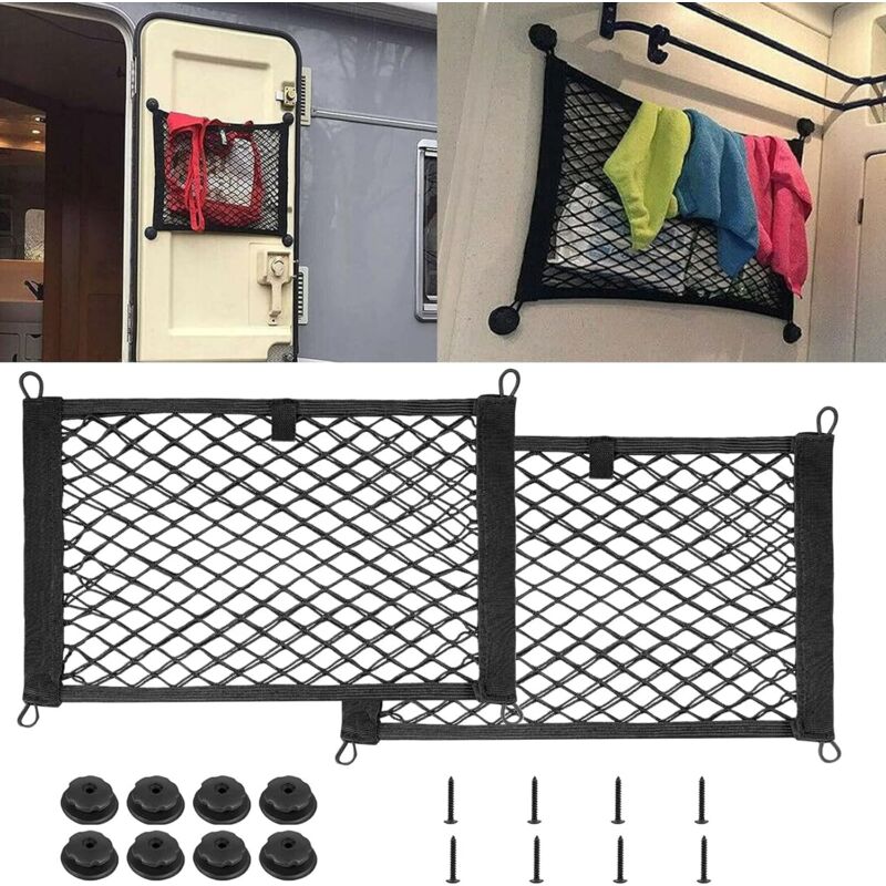 foto del prodotto set di 2 grandi tasche a rete per riporre reti elastiche 25 x 45 cm con 8 viti di fissaggio per camion, camper, barche
