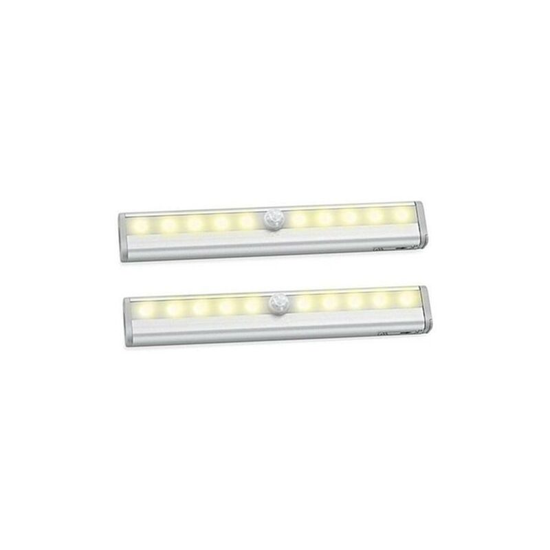 foto del prodotto set di 2 lampade a led, rilevatore di movimento interno, luce per armadio, 10 led, spot wireless, lampada per armadio a led alimentata a batteria con