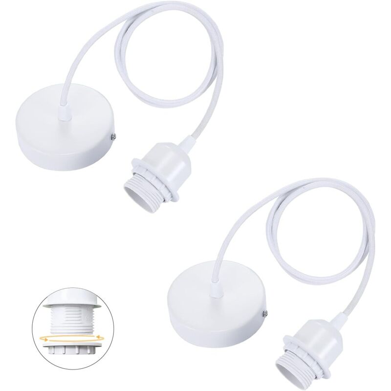 foto del prodotto set di 2 lampade a sospensione e27 con anello a vite, cavo tessile regolabile 100 cm, lampada a sospensione compatibile con paralume, attacco ideale