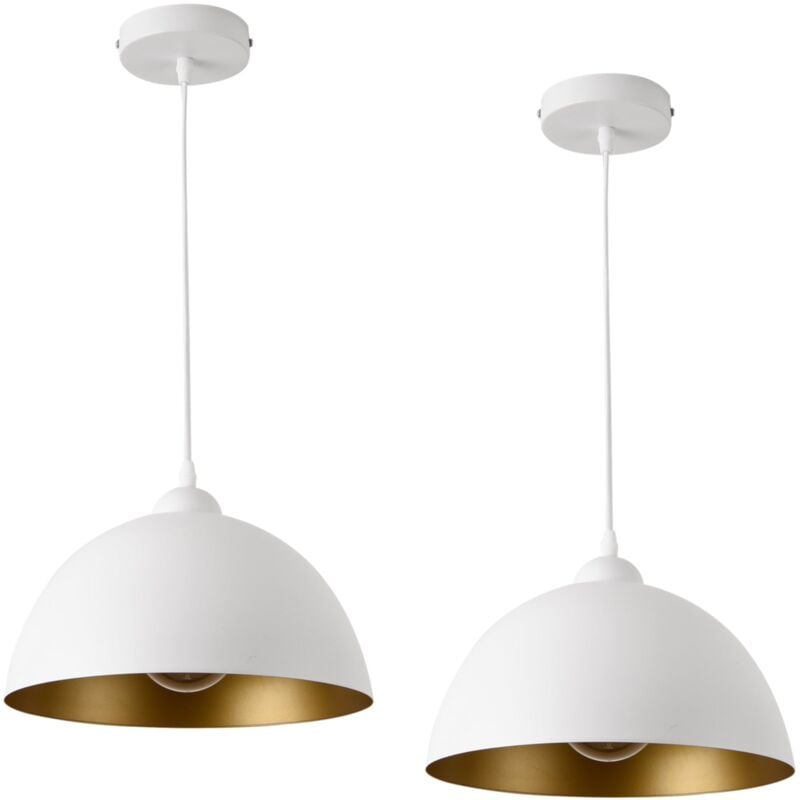 foto del prodotto set di 2 lampade a sospensione illuminazione per interni regolabile in altezza in metallo diametro 30 cm bianco dorato