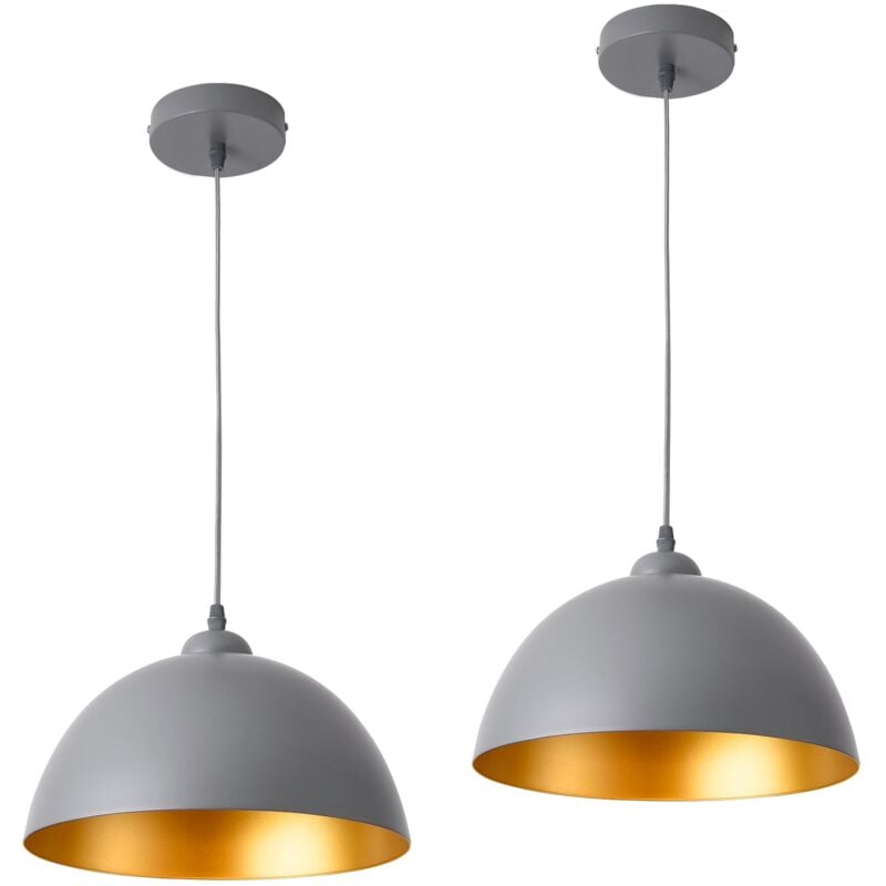 foto del prodotto set di 2 lampade a sospensione in metallo regolabile in altezza diametro 30 cm grigio dorato