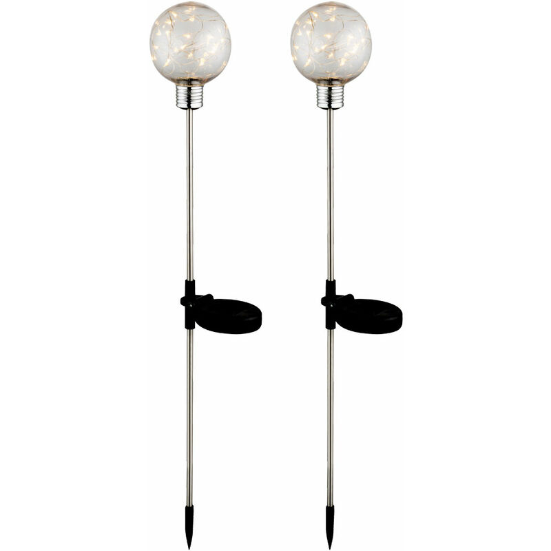 foto del prodotto set di 2 lampade a spina per esterni a sfera solare a led lucine luci da giardino decorazione per esterni terrazza luci a picchetto per terra