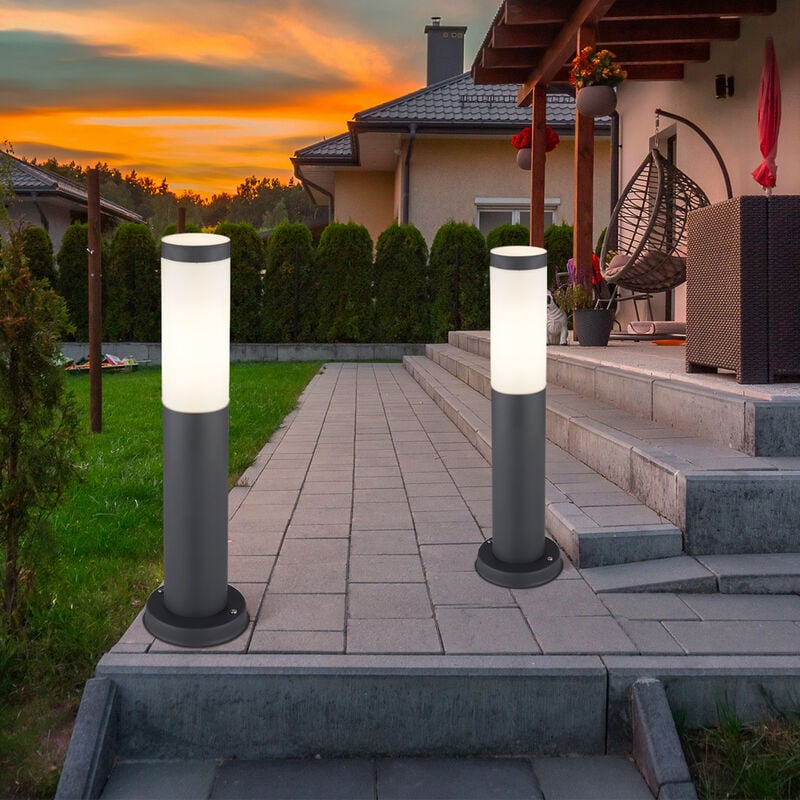 foto del prodotto set di 2 lampade con base in acciaio inossidabile illuminazione del percorso del giardino stand da esterno luci da cortile in piedi antracite