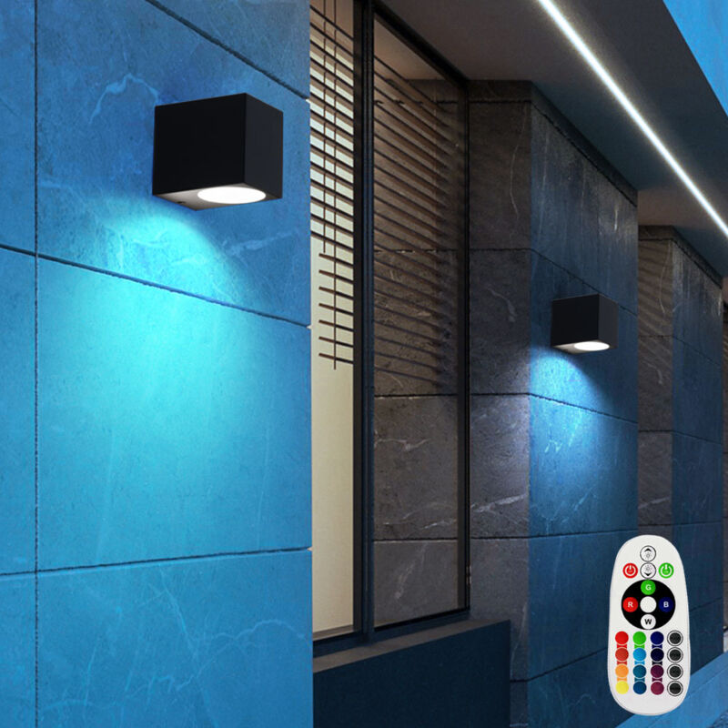 foto del prodotto set di 2 lampade da esterno a led rgb telecomando alu down spot dimmerabili applique per facciate nere