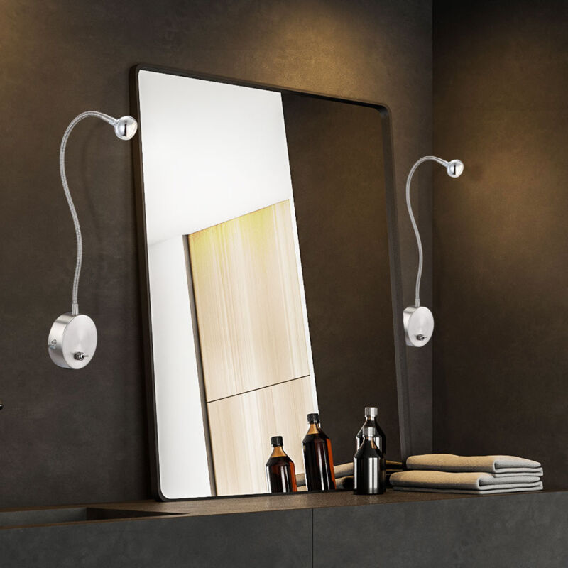 foto del prodotto set di 2 lampade da parete a led con braccio flexo, illuminazione da lettura, soggiorno, faretto, interruttore, illuminazione cromata
