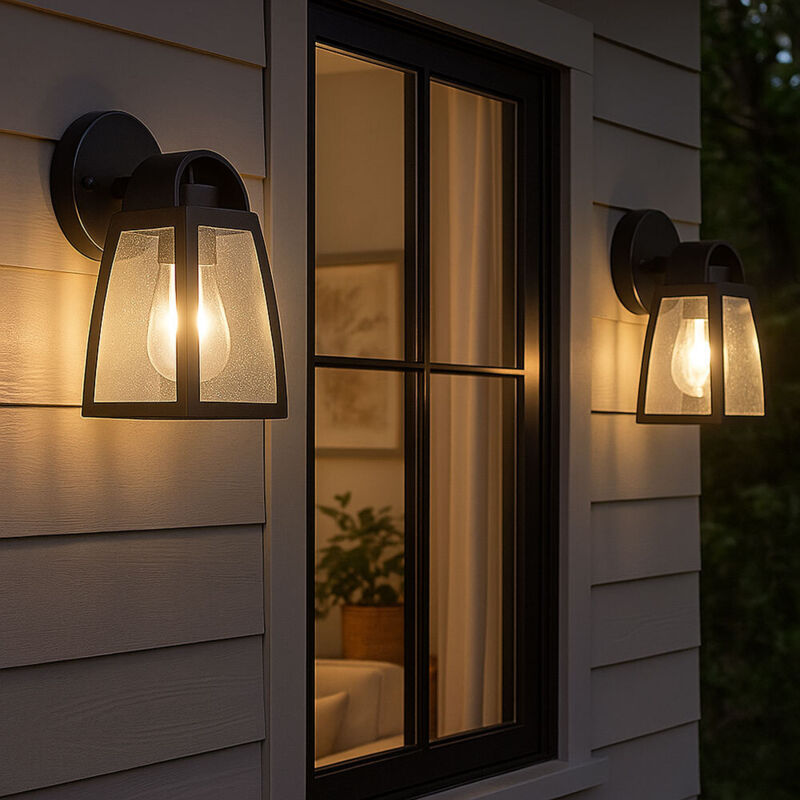 foto del prodotto set di 2 lampade da parete a led lanterne da esterno illuminazione per facciate alu luci da giardino in vetro nero
