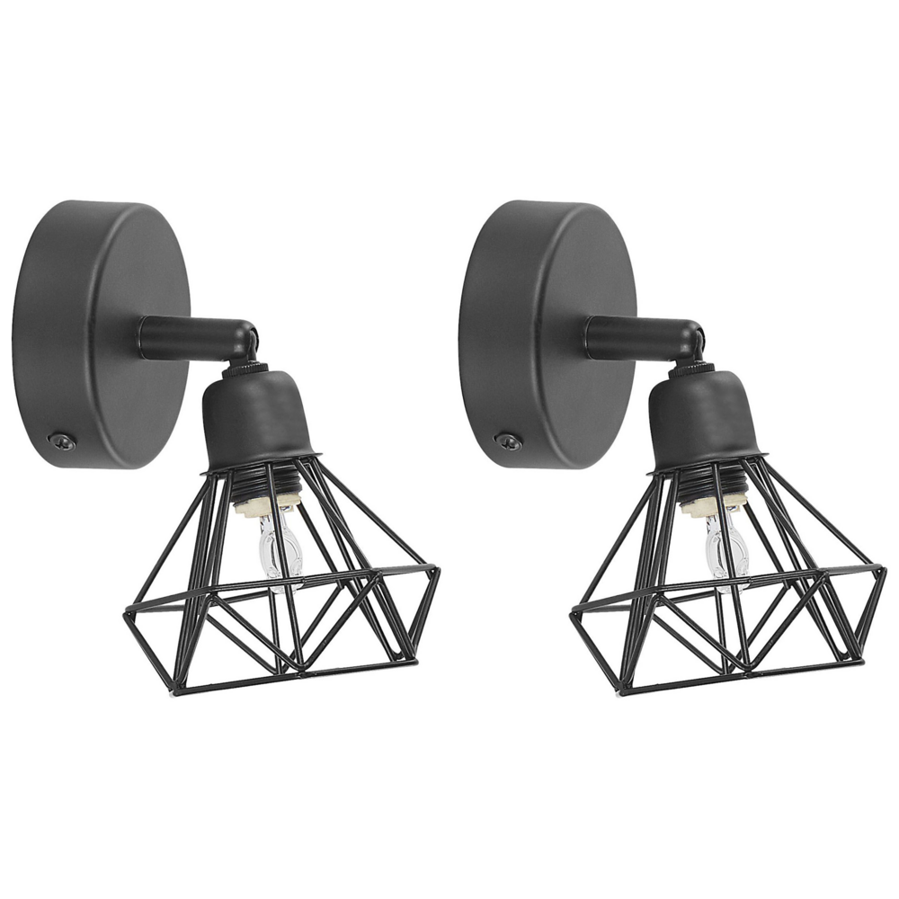foto del prodotto set di 2 lampade da parete applique nero metallo gabbia paralume orientabile posizione luce moderna